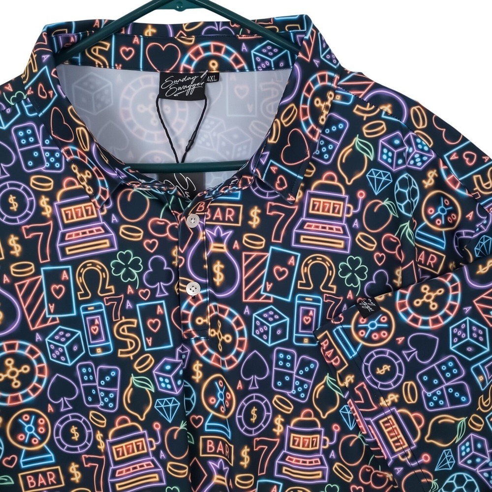 Sunday Swagger Polo Shirt Mens 4XL Casino Vegas Gamblers Golf All over Print